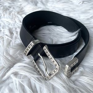 COPY - COPY - OFFICINA Handmade Italian Black Leather Etched Buckle Belt L